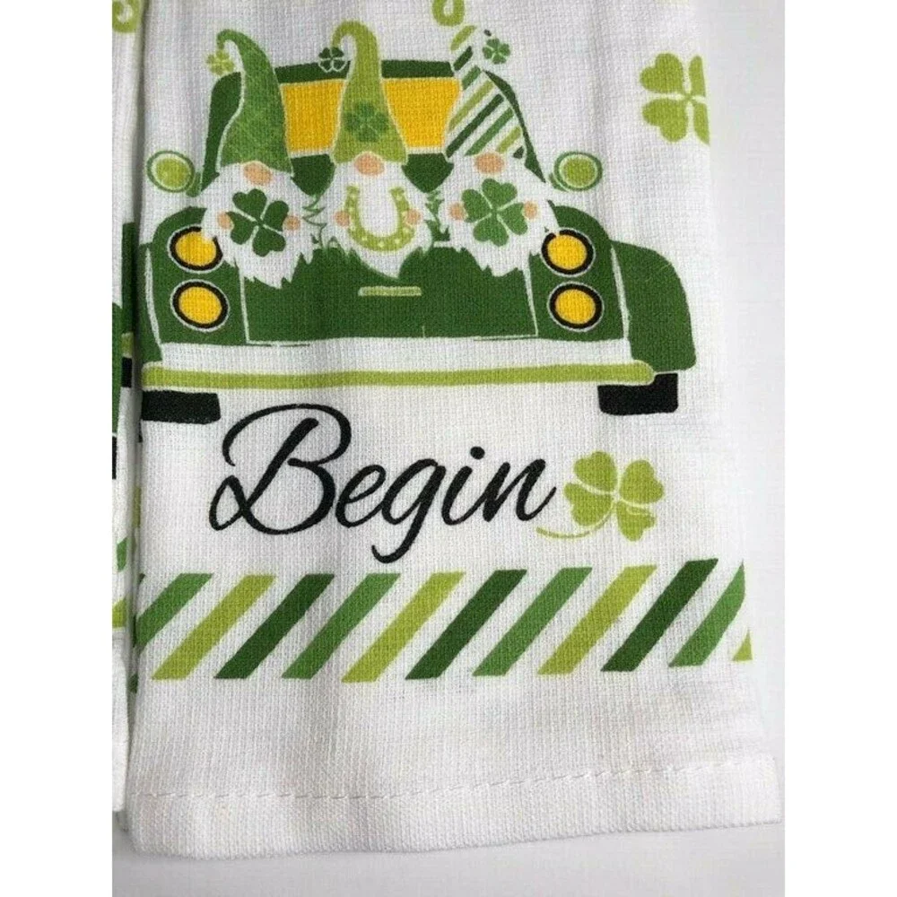 St Patrick's Day Kitchen Dish Towels Set of 2 Let the Shenanigans Begin Gnomes